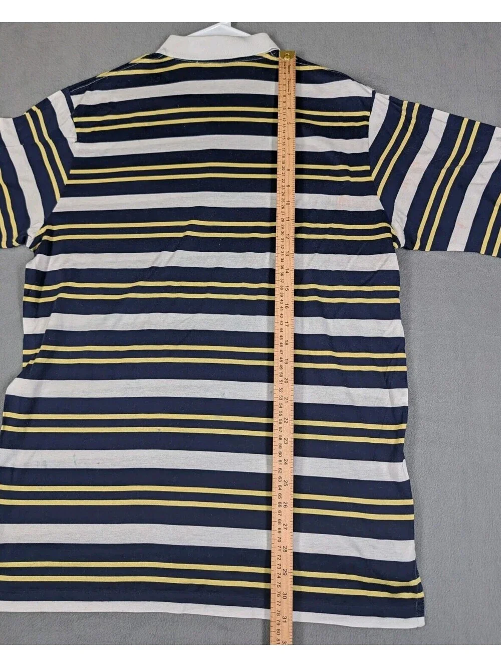Polo Golf Ralph Lauren Mens L Blue White Yellow Striped Golf Polo Cotton Shirt